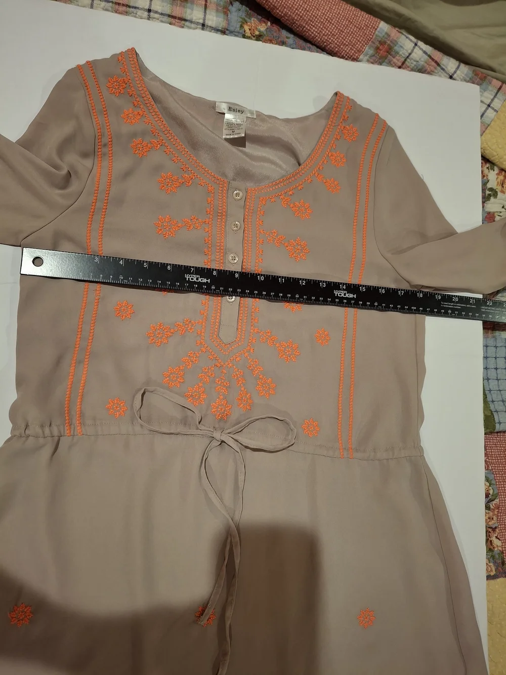 Esley Taupe Dress with Bright Embroidered Accents